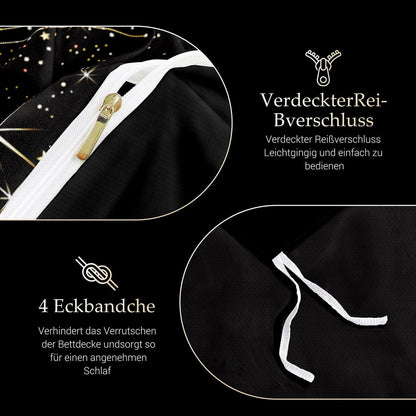 Weihnachts Bettwäsche Set 135x200 cm Schwarz Gold Hirsch