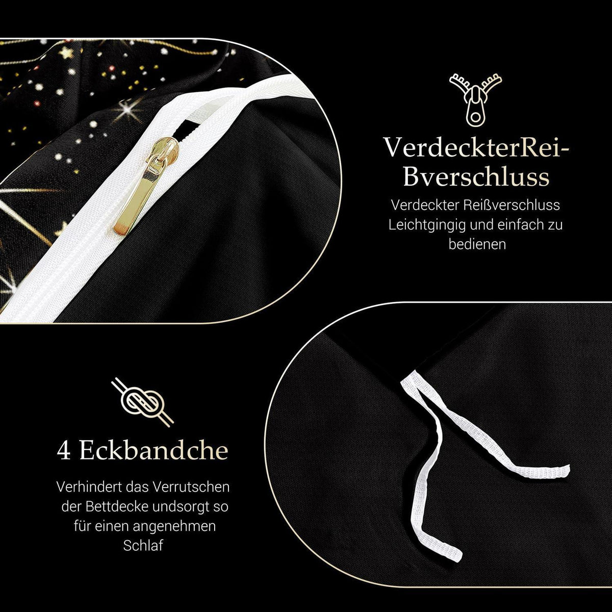 Weihnachts Bettwäsche Set 155x220 cm Schwarz Gold mit Hirsch