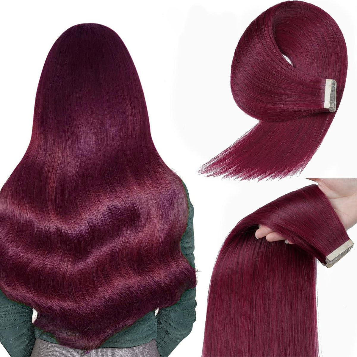 Echthaar Tape Extensions Burgunderrot 60cm (24 Zoll)