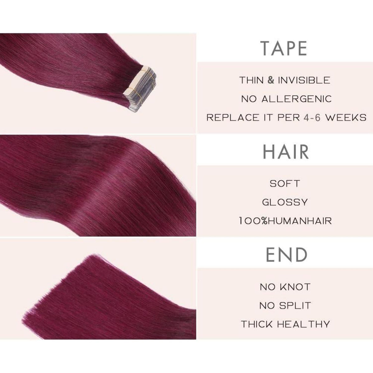 Echthaar Tape Extensions Burgunderrot 55cm (22 Zoll)