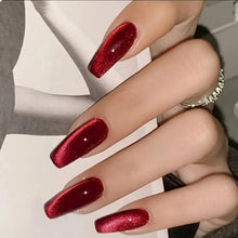 30er Set Rote Cat Eye Press on Nägel Full Cover Design Glitzer