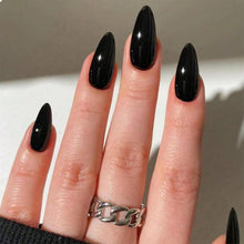 Schwarze Mandel Falsche Nägel Set - 24 Stück Mittellange Press On
