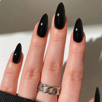 Schwarze Mandel Falsche Nägel Set - 24 Stück Mittellange Press On
