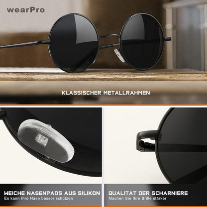 wearPro Runde Polarisierte Sonnenbrille UV400 Retro Vintage Hippie Grün