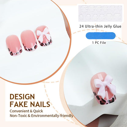 24-teilige Leoparden-French-Tip-Press-On-Nägel Cute Falsche Nägel