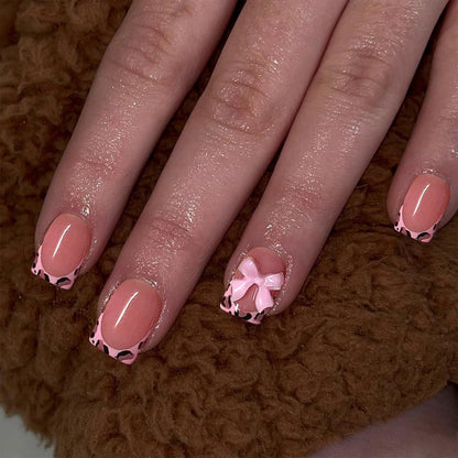 24 Stk Leopard French Tip Press On Nägel Rose Gold Glänzendes
