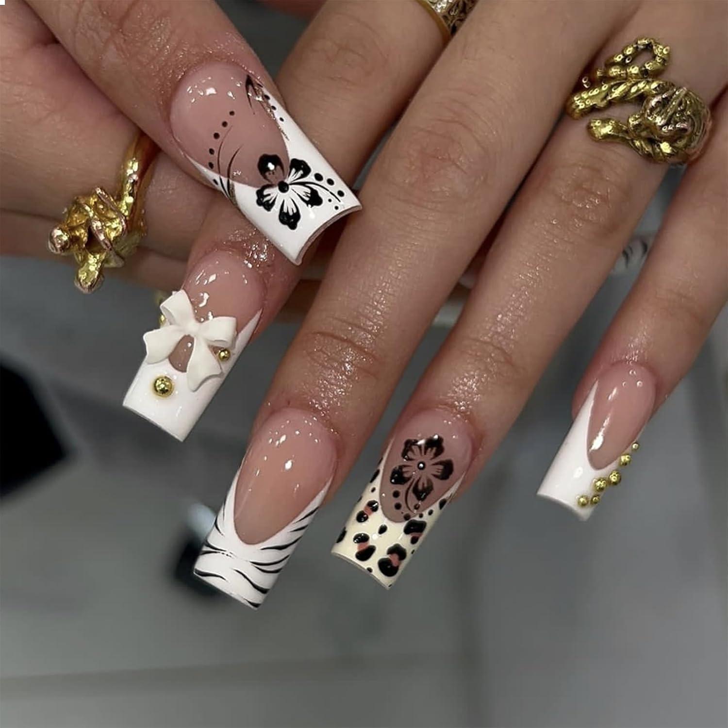 24 Stück French Fake Nägel Herbst Winter Kunst-Tip Set