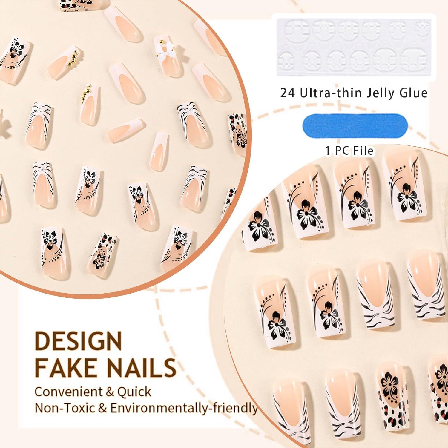 24 Stück French Fake Nägel Herbst Winter Kunst-Tip Set