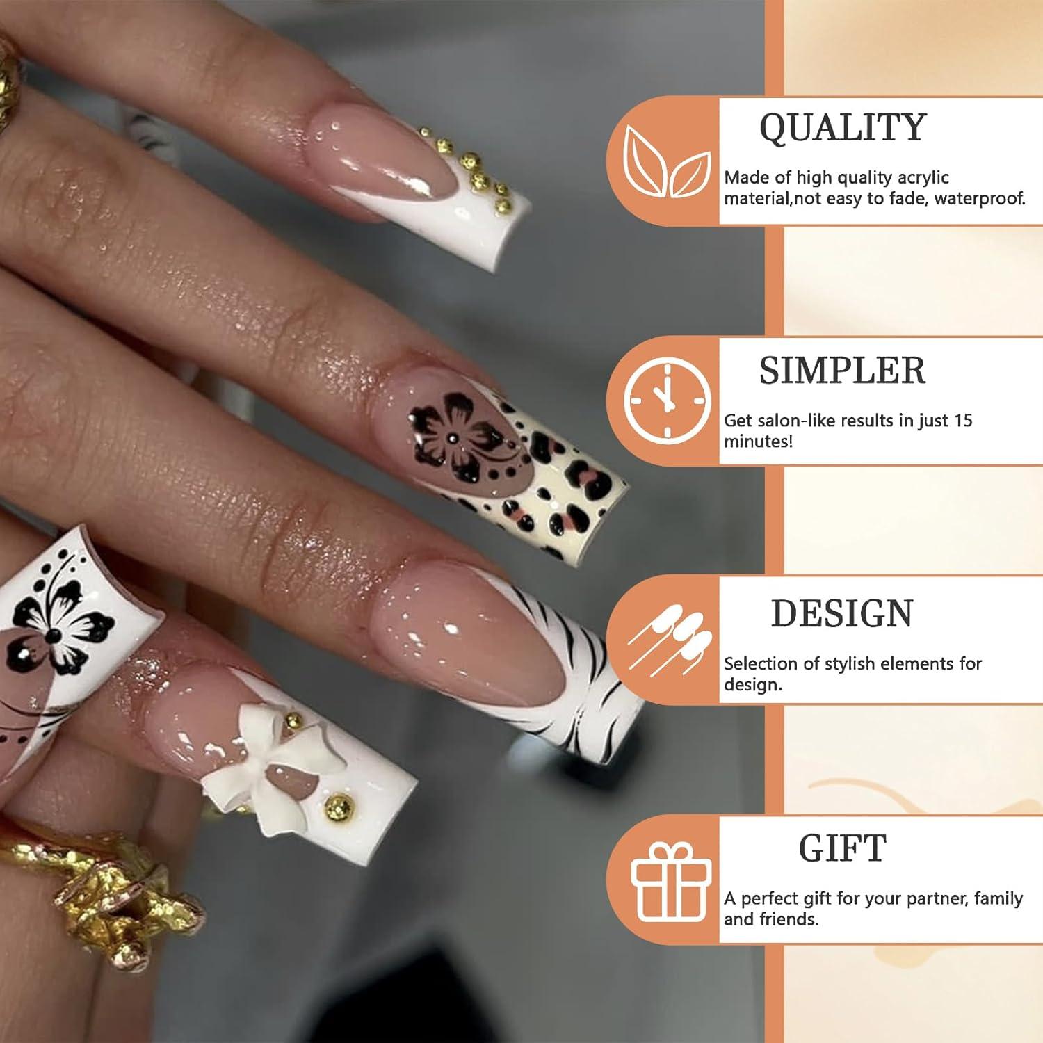 24er Set Weiß French Fake Nails Press on Nägel - Herbst Winter Acryl Falsche Nägel Klebeset