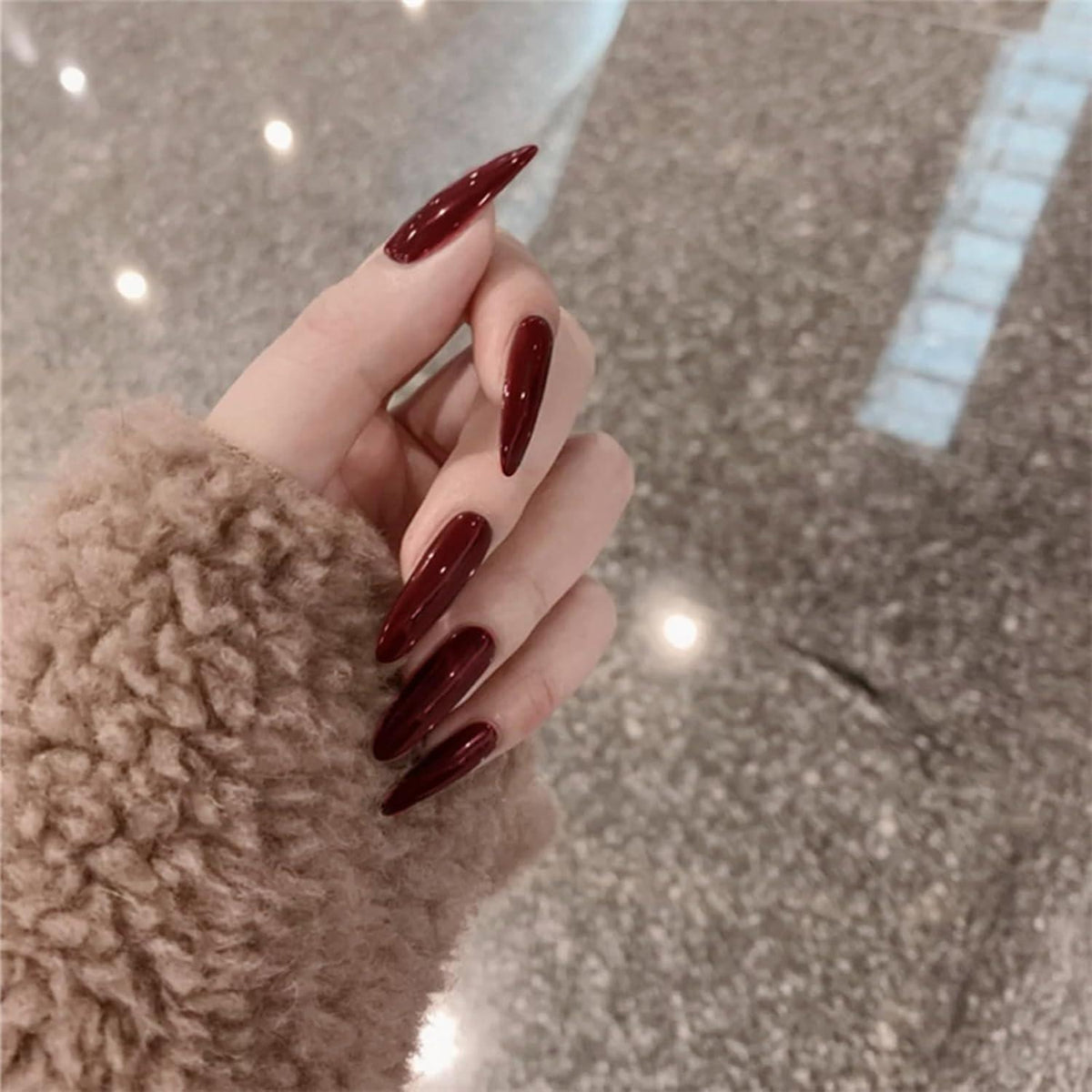 24er Set Dunkelrote Lange Falsche Nägel - Akrylnagel für Cosplay