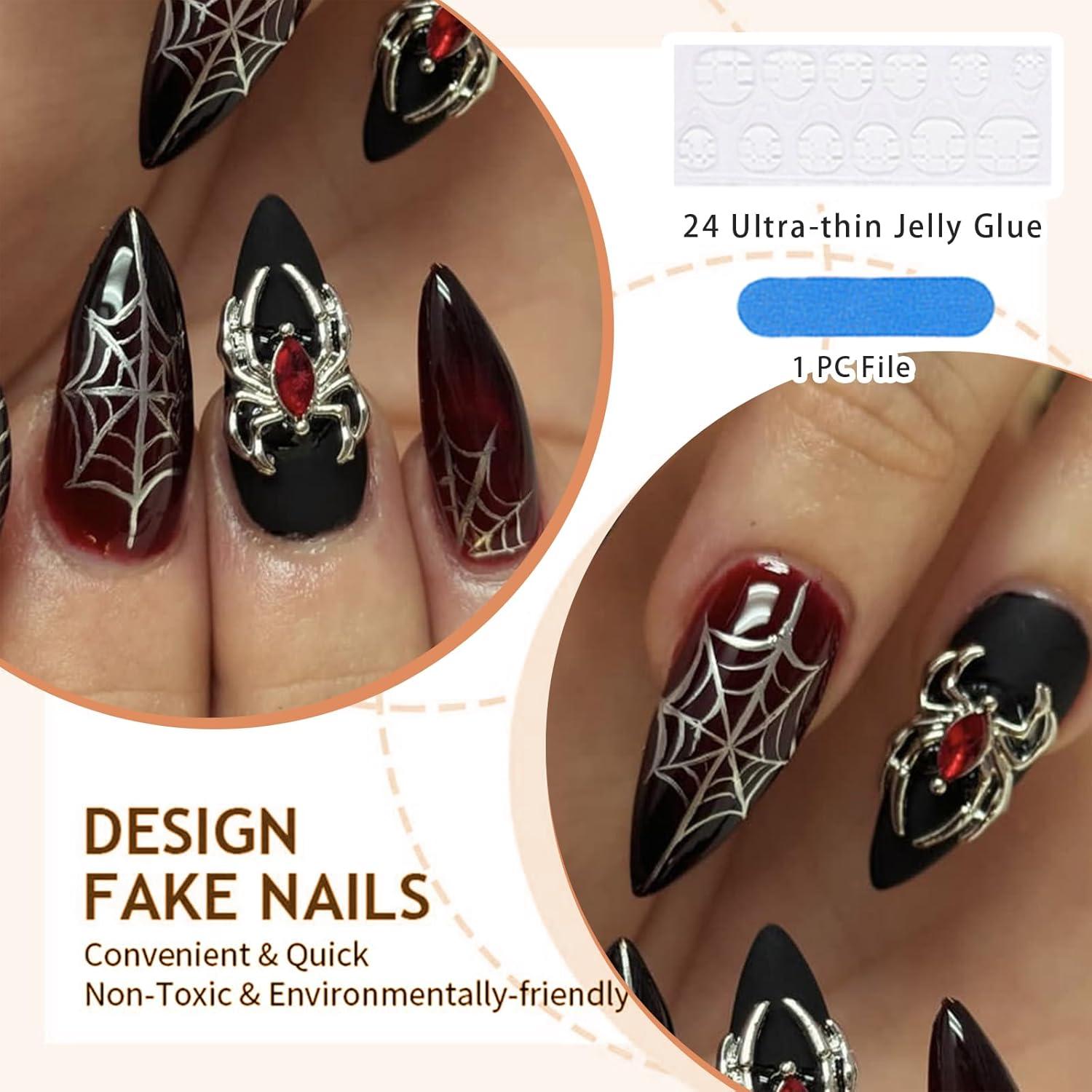 24-tlg. Press on Nails Spinnen Charms Rot Gradient Acryl Nagel Set