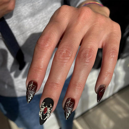 24 Stück Press on Nails Schwarz Rot Spinnen Acryl Nagel Gradient