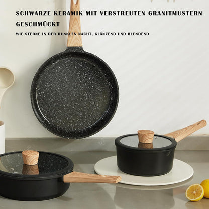 Keramik Topfset Pfannenset Induktion Granitmuster Schwarz