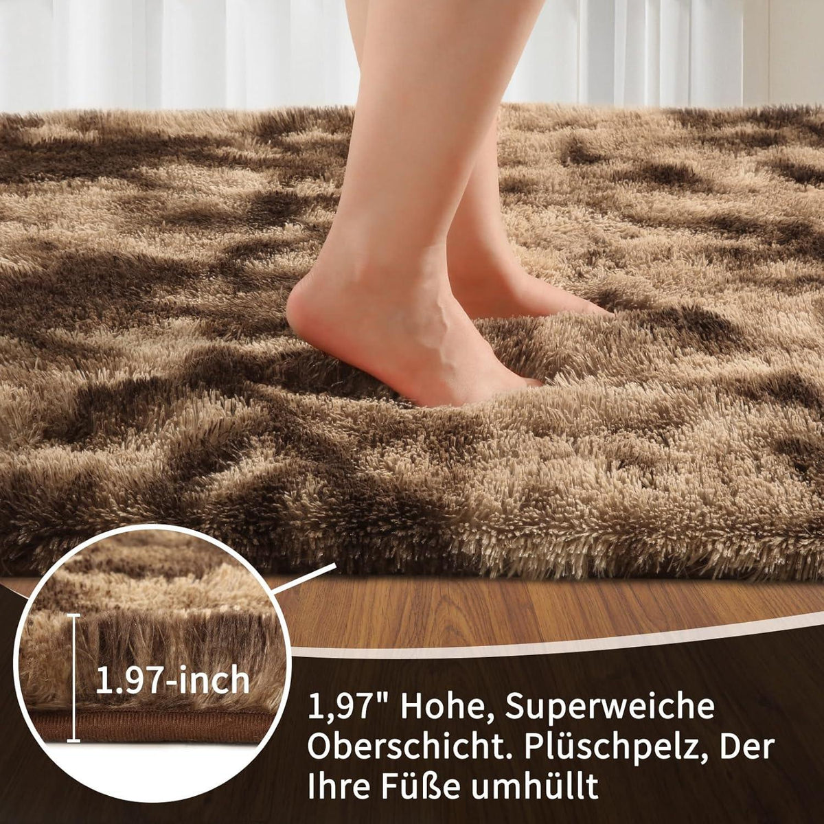 Brauner Hochflor Teppich 140x200cm waschbar rutschfest