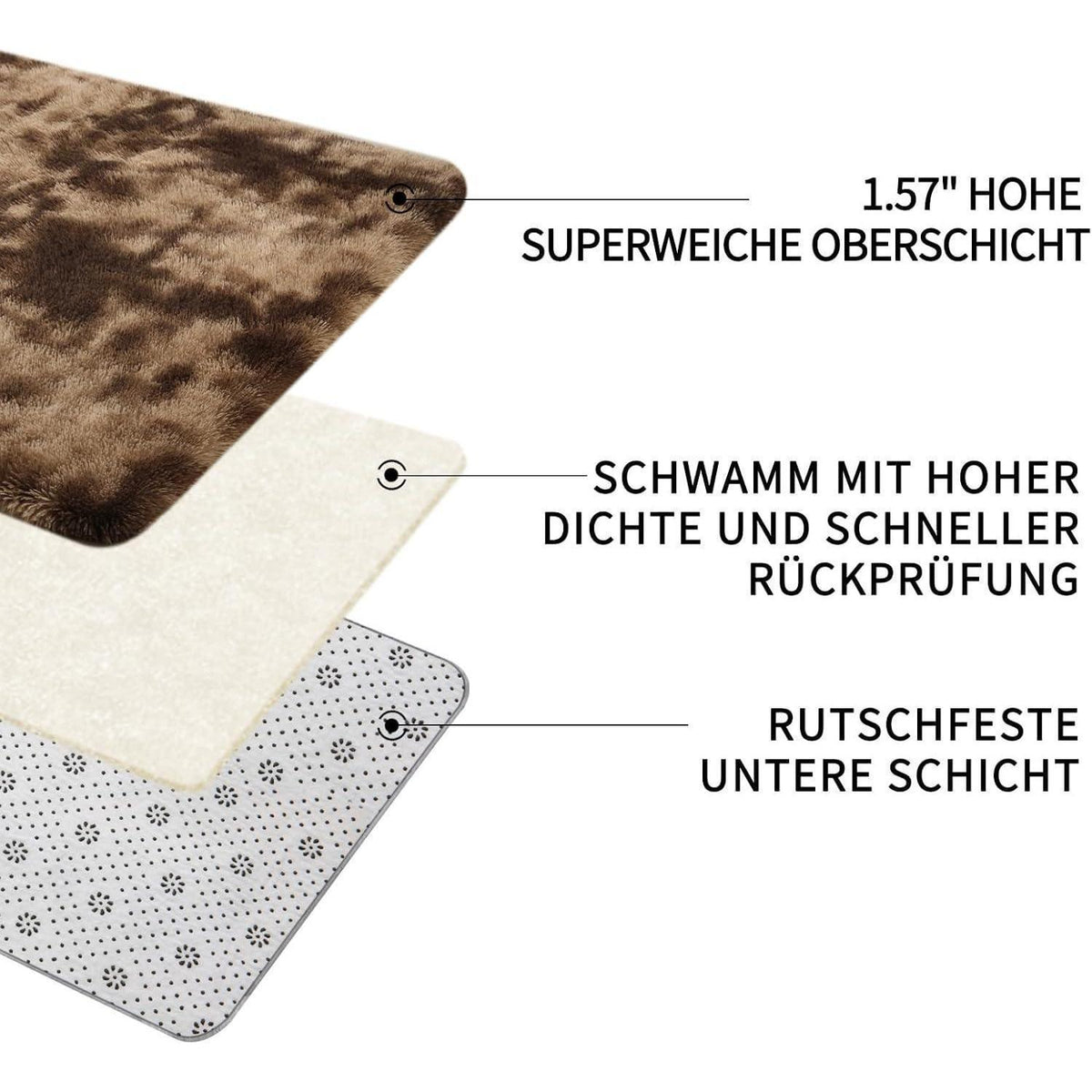 Flauschiger Hochflor Teppich Braun 140x200 – Waschbar & Rutschfest