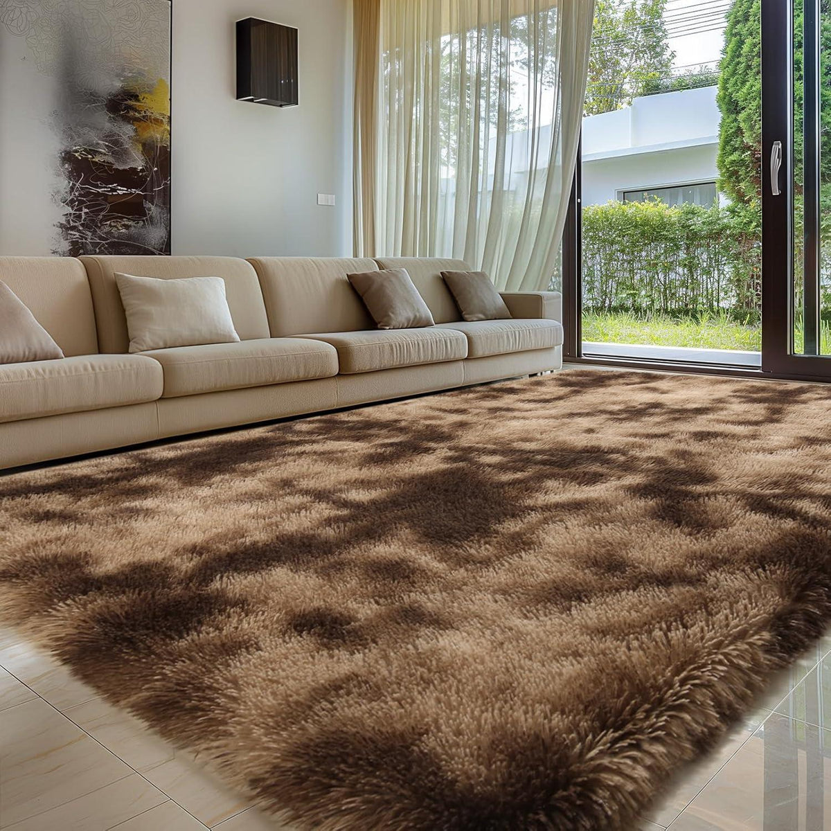 Flauschiger Hochflor Teppich Braun 140x200 – Waschbar & Rutschfest
