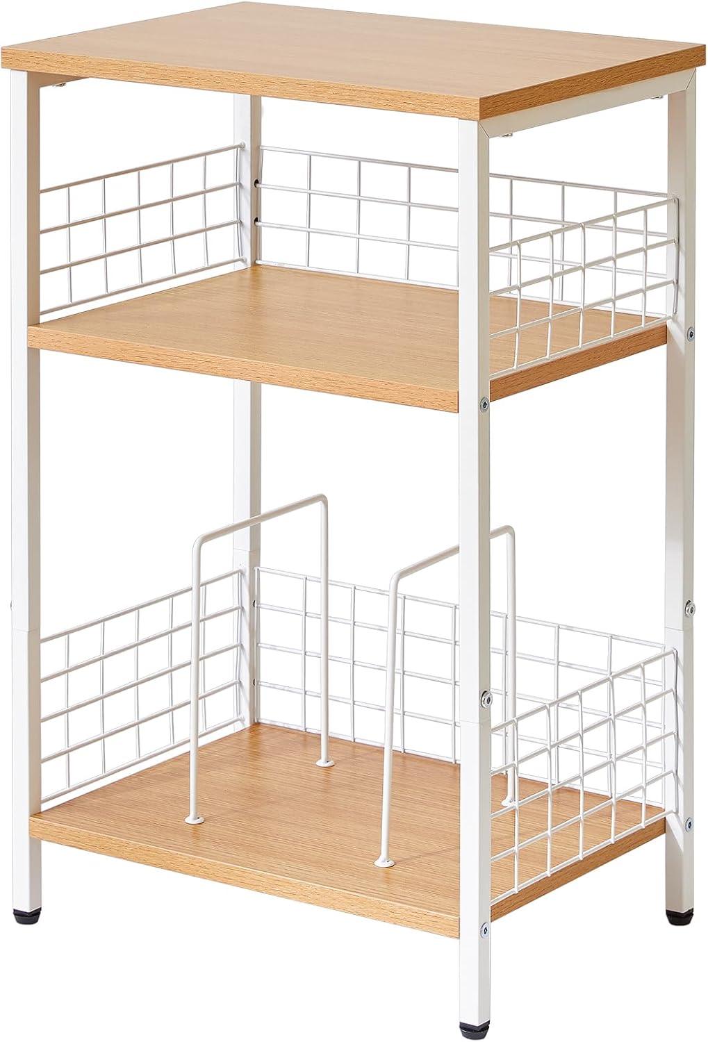 YMYNY Beistelltisch 3 Ebenen Standregal Plattenspieler CDs Magazin Natürliche Farbe