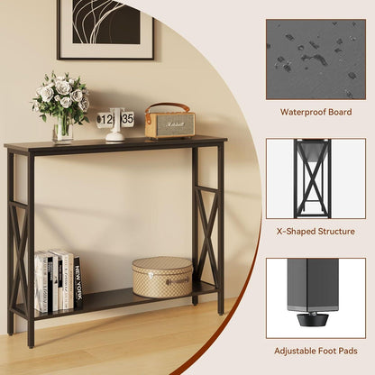 Konsolentisch Flurtisch Beistelltisch mit Ablagen Höhenverstellbar X-Rahmen 101x25x80.5cm Schwarz