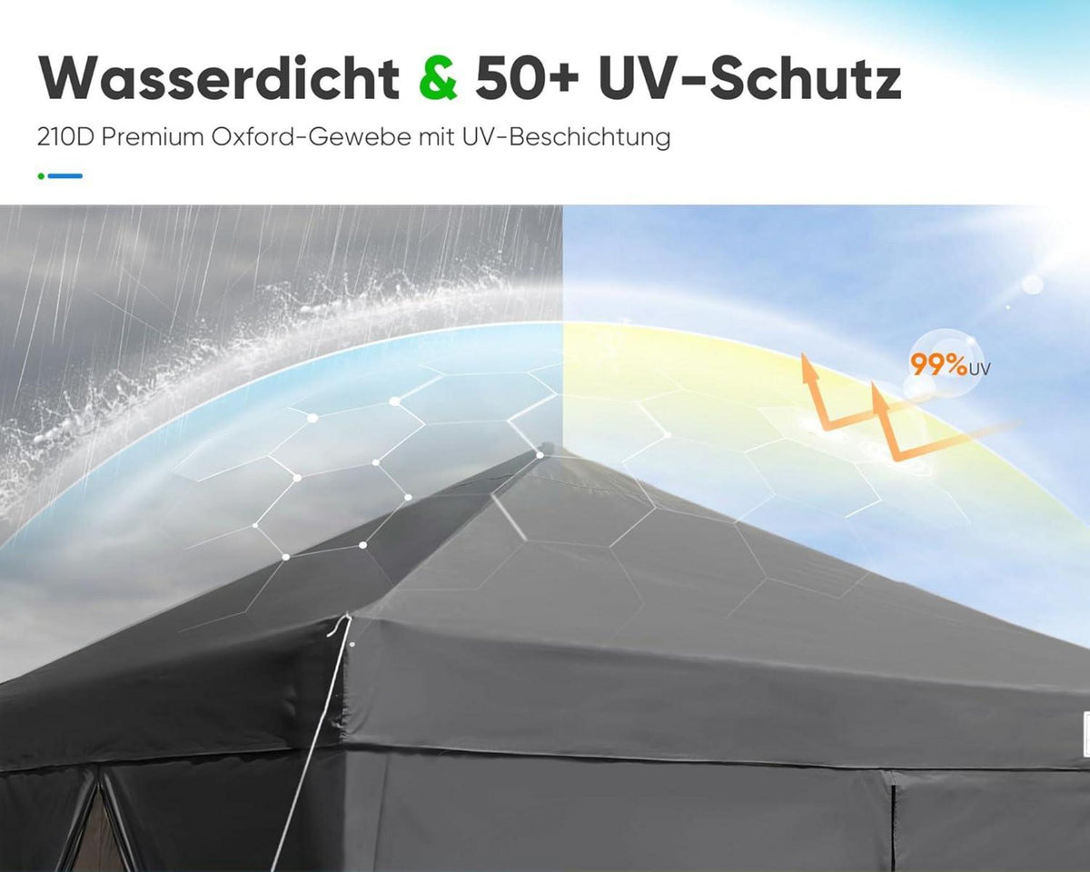 Stabiler Faltpavillon mit 4 Seitenteilen, Wasserdicht, Winterfest