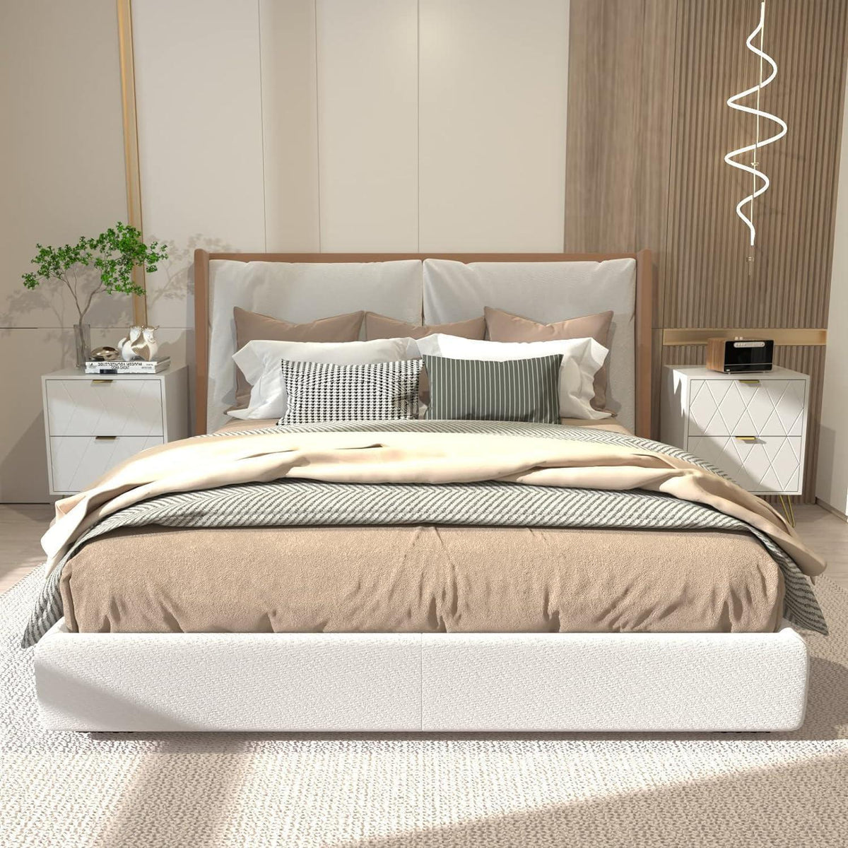 Schlafzimmer Komplett-Set Weiß mit Kommode & 2 Nachttische Skandinavisch