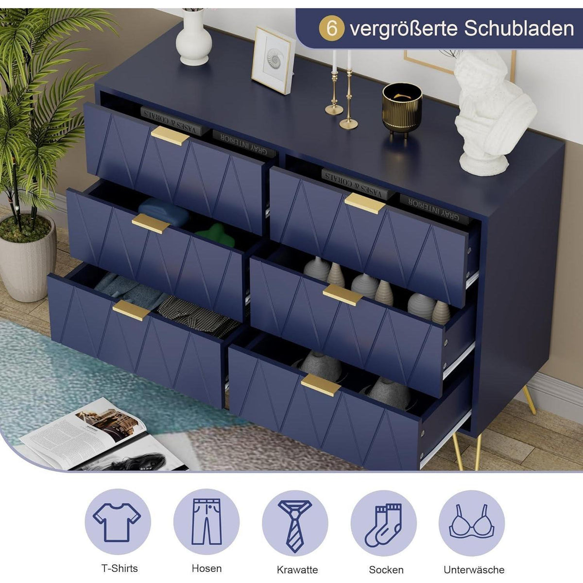 Blaues Schlafzimmer-Set: Kommode & 2 Nachttische im skandinavischen Stil