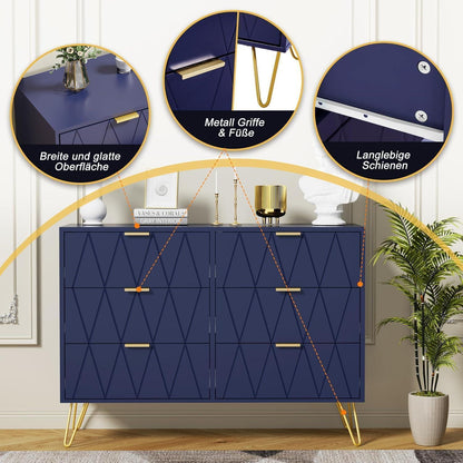 Blaues Schlafzimmer-Set: Kommode & 2 Nachttische im skandinavischen Stil