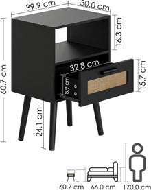 Moderne Rattan Beistelltisch mit Schubladen, Schwarz