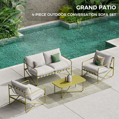 Gartenmöbel Set 4 Sitzer mit Kissen und Tisch, Rope Lounge Set
