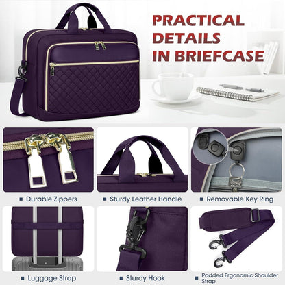 Laptoptasche 17,3 Zoll Damen Aktentasche Wasserdicht Dunkelviolett