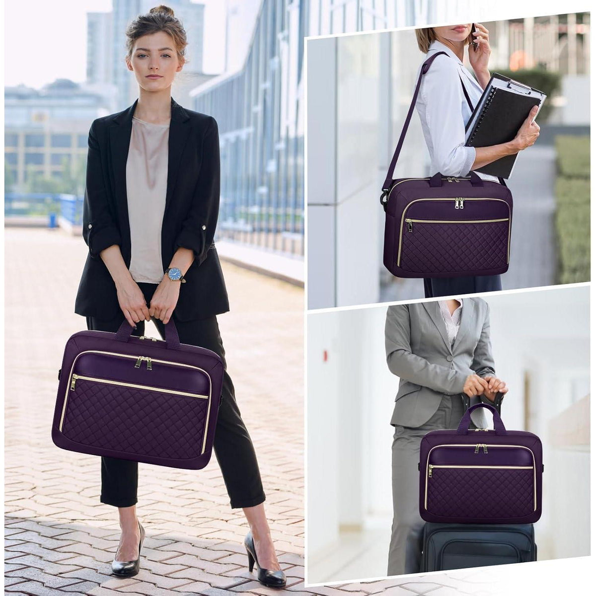 Laptoptasche 17,3 Zoll Damen Aktentasche Wasserdicht Dunkelviolett