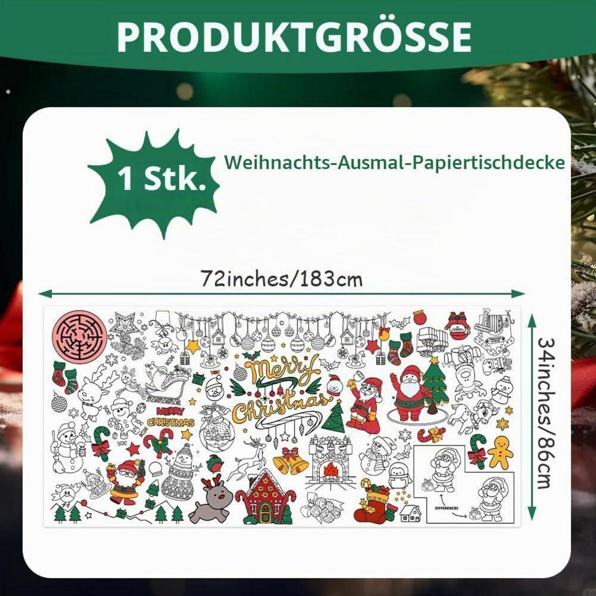 Weihnachten Ausmal Tischdecke 183x86cm – Bastelposter & Aktivität