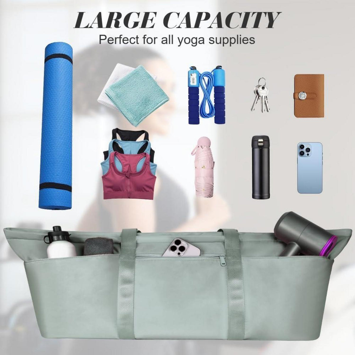 Yogatasche Damen Groß, Yoga Sporttasche mit Nassfach & Schuhtasche