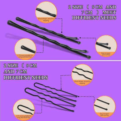 Schwarze Haarklemmen Set mit Haargummis und Haarnadeln 300 Stück