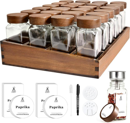 Gewürzregal Holz Akazie Glasdeckel 24x120ml - Eleganter