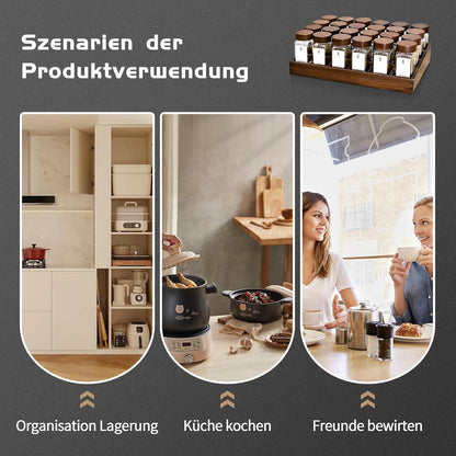Gewürzregal Holz mit Holzdeckel 24x120ml Gläser Eleganter Organizer