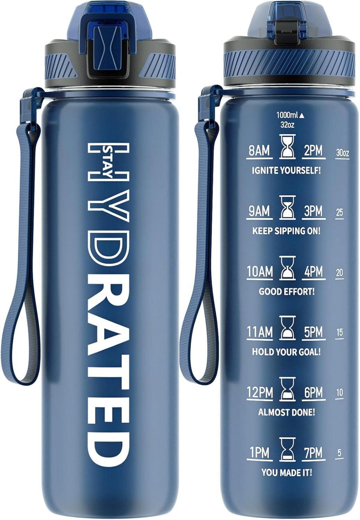 Sport Trinkflasche 1L BPA-frei mit Strohhalm und Zeitmarkierung