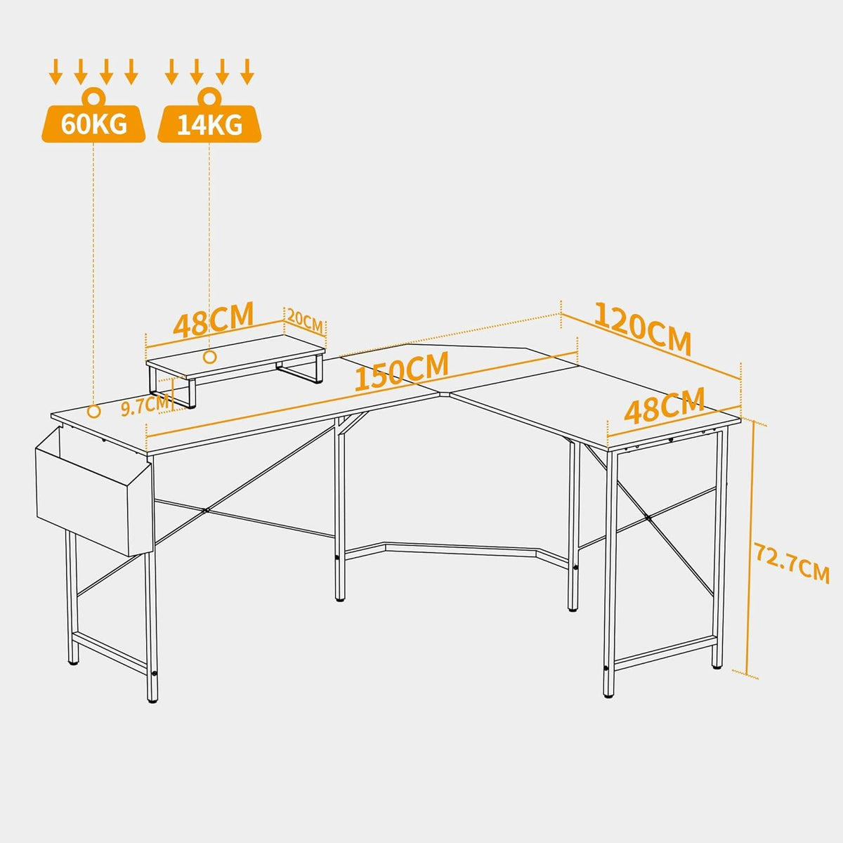 Gaming L-Form Schreibtisch mit Monitorständer Schwarz 150x120cm