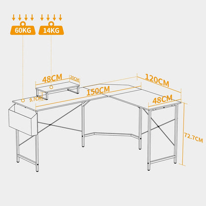Gaming L-Form Schreibtisch mit Monitorständer Schwarz 150x120cm