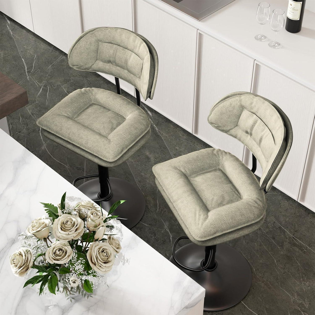 Barhocker Set 4er – Gepolsterte Barhocker mit Rückenlehne Beige