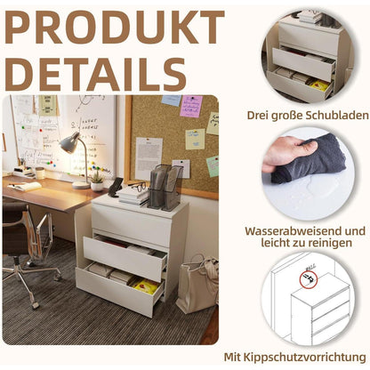 Weißer Kommodenschrank 70cm mit 3 Schubladen