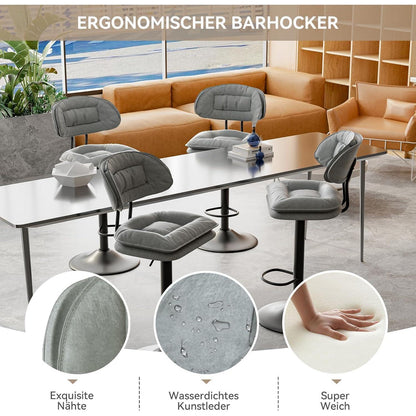 Barhocker Set 4er – Gepolstert & Verstellbar – Hellgrau