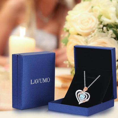 Silber Halskette Damen Herz Rose Geburtsstein Kette 925 Sterling Silber