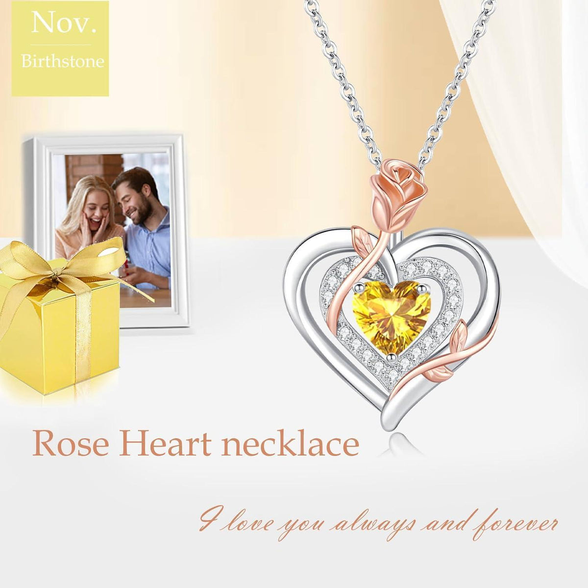 Silber Halskette Damen Herz Rose Geburtsstein Kette 925 Sterling Silber
