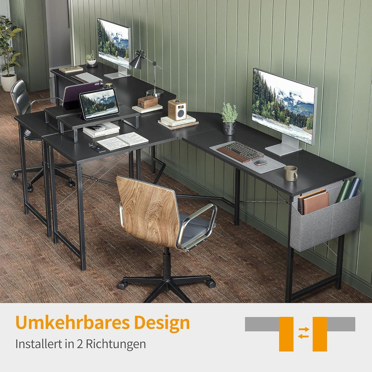Großer Cubiker Gaming Tisch 170x120cm Monitorständer Aufbewahrung L-Form