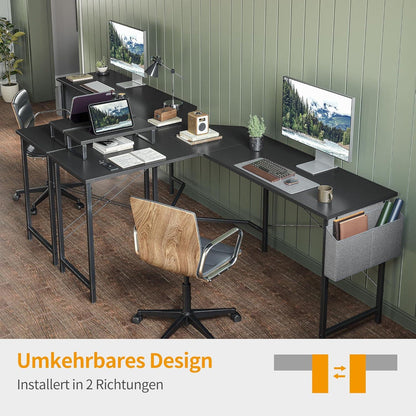 Großer Cubiker Gaming Tisch 170x120cm Monitorständer Aufbewahrung L-Form