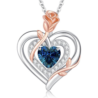 Silber Halskette Damen Herz Rose Geburtsstein Kette 925 Sterling Silber