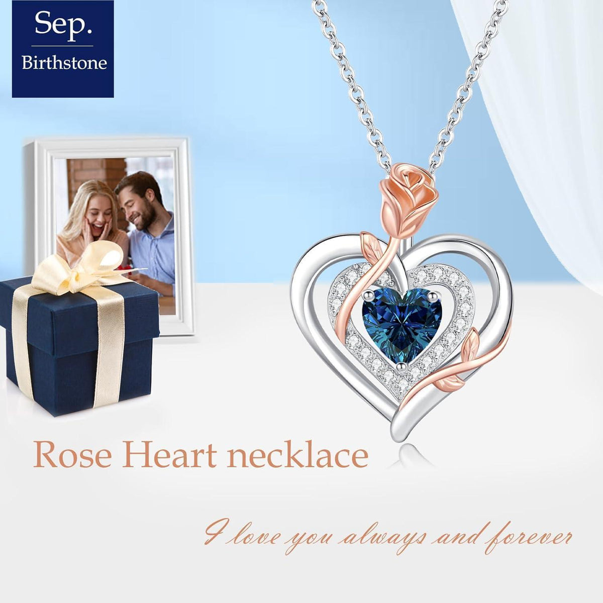 Silber Halskette Damen Herz Rose Geburtsstein Kette 925 Sterling Silber