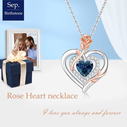 Silber Halskette Damen Herz Rose Geburtsstein Kette 925 Sterling Silber
