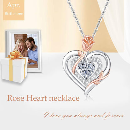 Silber Halskette Damen Herz Rose Geburtsstein Kette 925 Sterling Silber