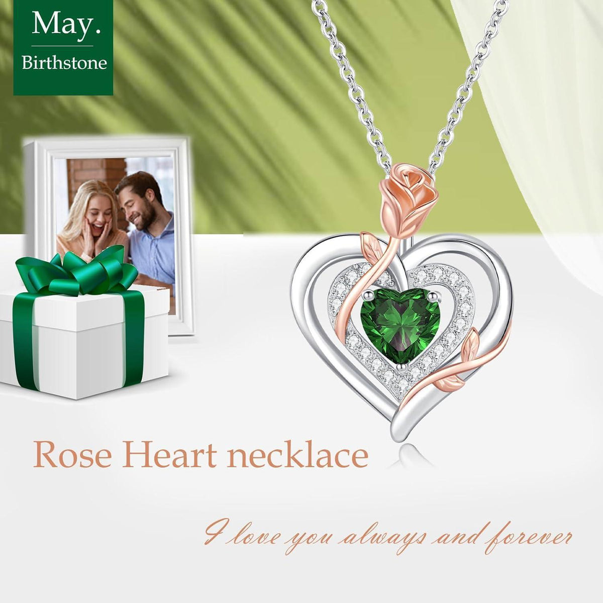 Silber Halskette Damen Herz Rose Geburtsstein Kette 925 Sterling Silber